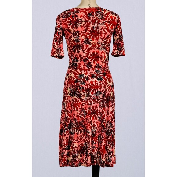 Marciano Nicole Canada Red Black Floral Stretch Knit V-Neck Midi Dress Sz P/S - Picture 4 of 5